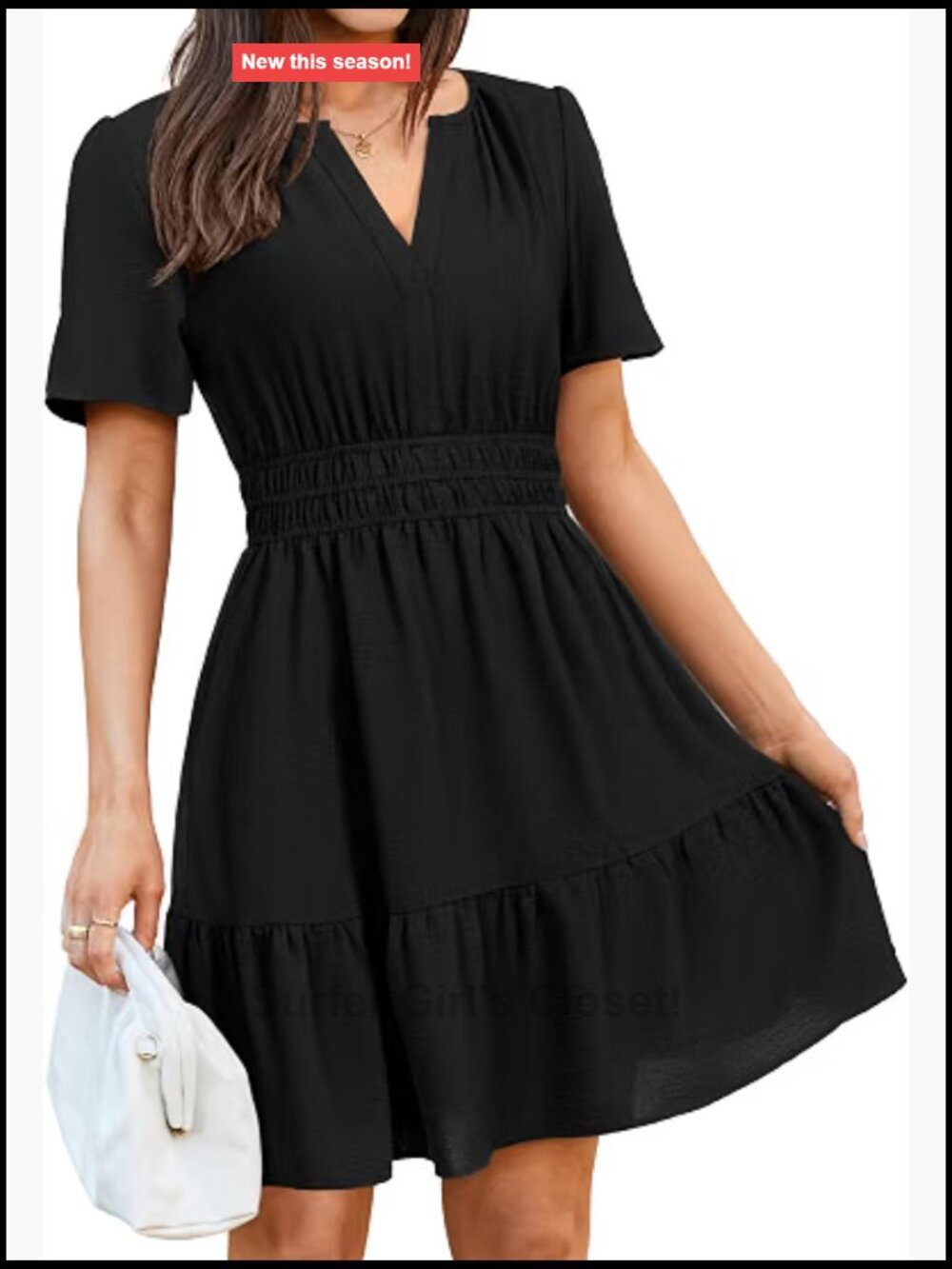 Womens Flowy V Neck Ruffle Tiered Mini Sundress Empire Waist Short Sleeve Casual